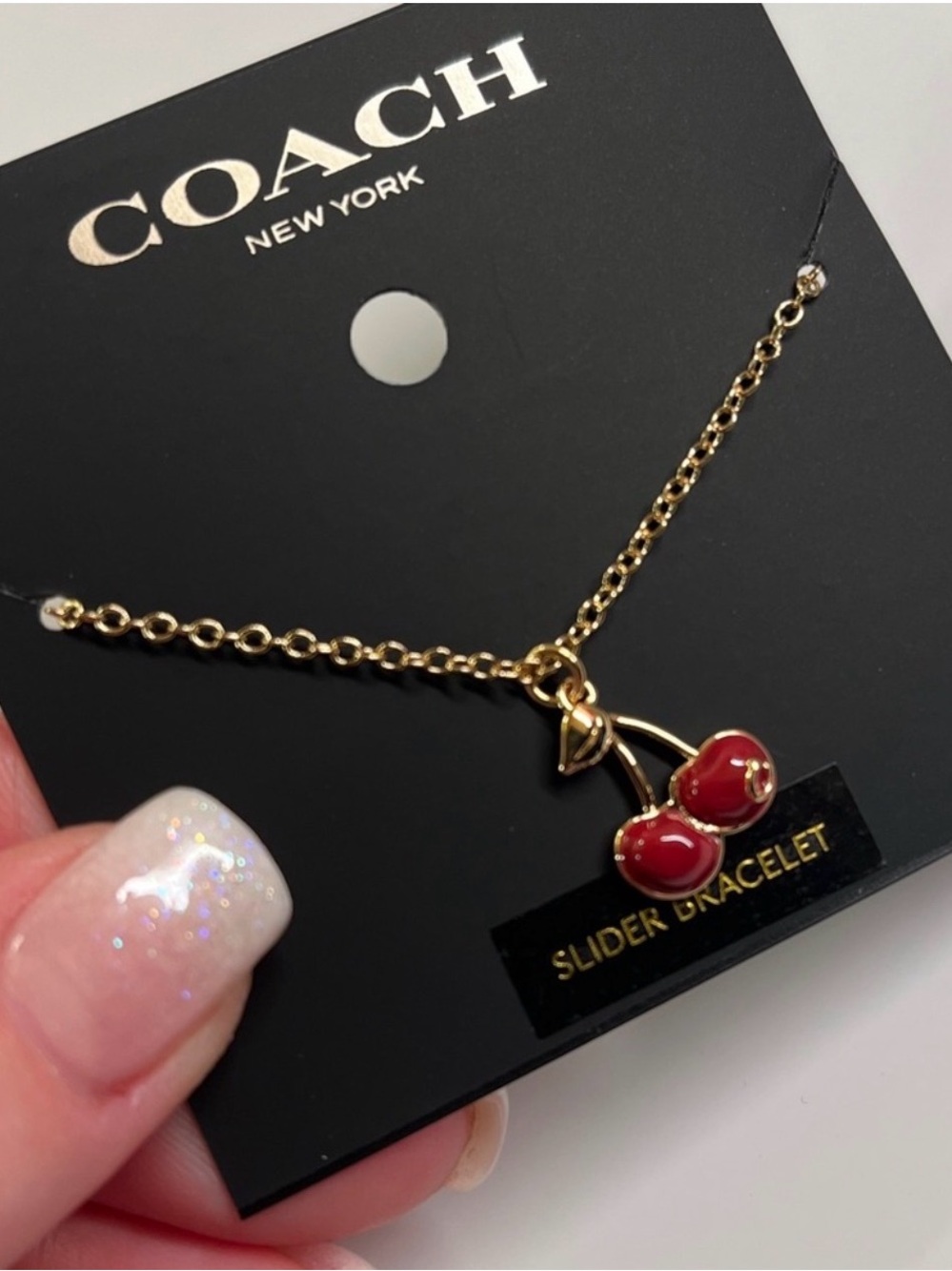 Coach Double Cherry Charm Slider Bracelet NWT